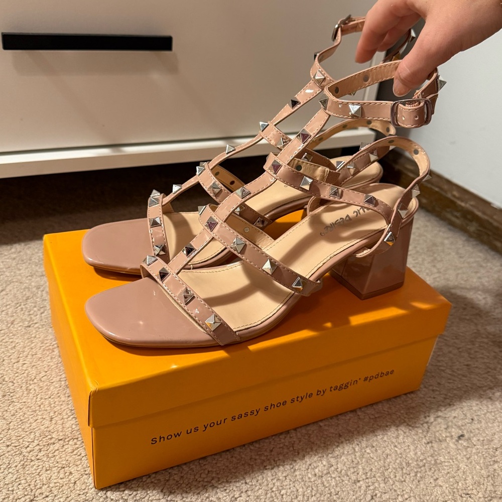 PUBLIC DESIRE Always Blush Patent Studded Heels